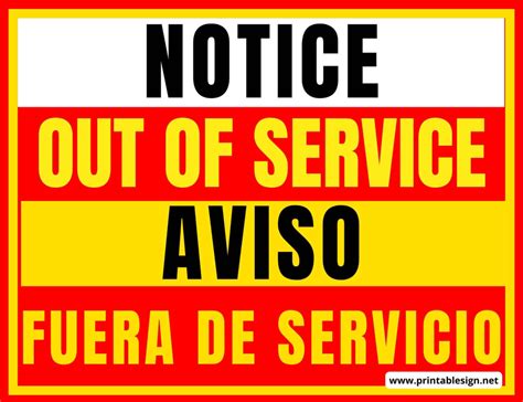 Notice Out Of Service Sign Aviso Fuera De Servicio Sign
