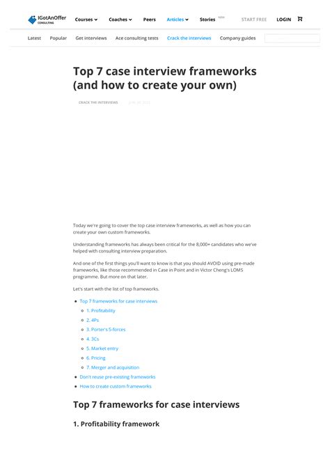 Top 7 Case Interview Frameworks And 0 1 2 Studocu
