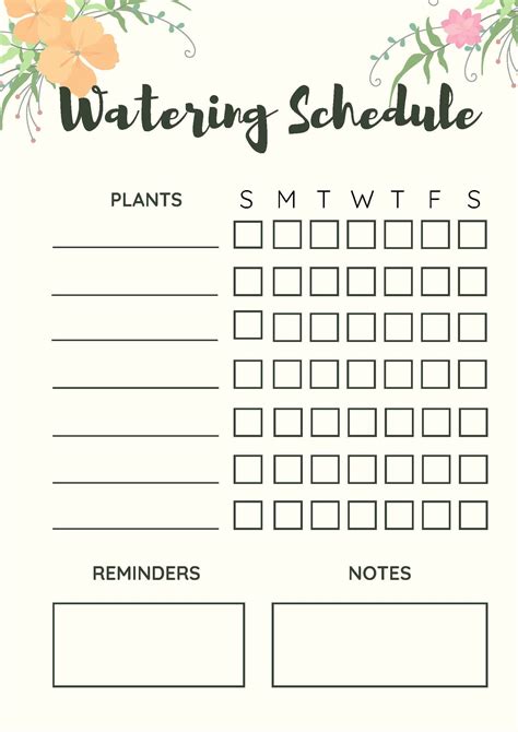 Printable Plant Watering Schedule Template Printable Free Templates