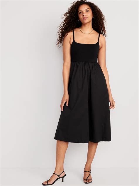 Fit And Flare Combination Midi Cami Dress For Women Old Navy
