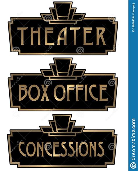 Art Deco Theater Box Office Sign Plaque Stock Illustration Art Deco