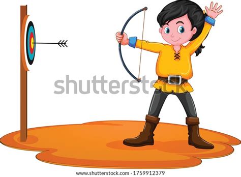 Girl Archery Cartoon Vector Art Illustration Stock Vector Royalty Free