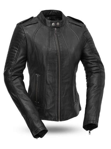 Womens Biker Black Motorcycle Leather Jacket