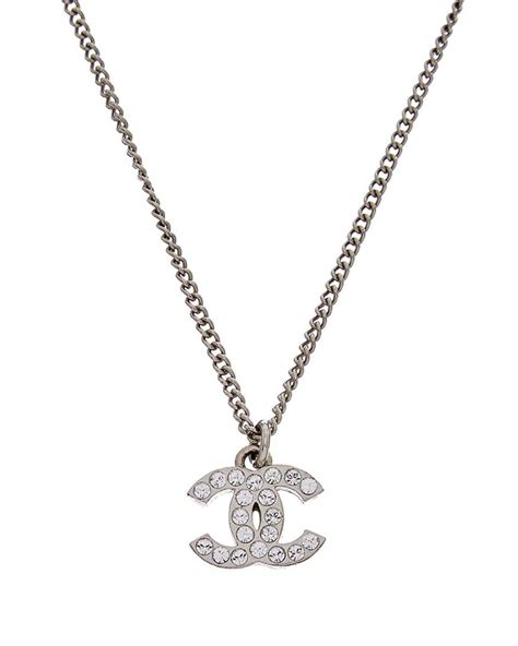 Chanel Cc Crystal Silver Tone Pendant Necklace In Metallic Lyst
