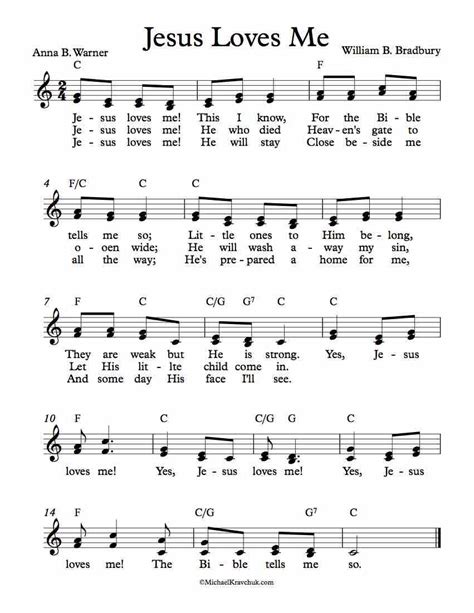 Free Lead Sheet Jesus Loves Me By Anna B Warner And William B