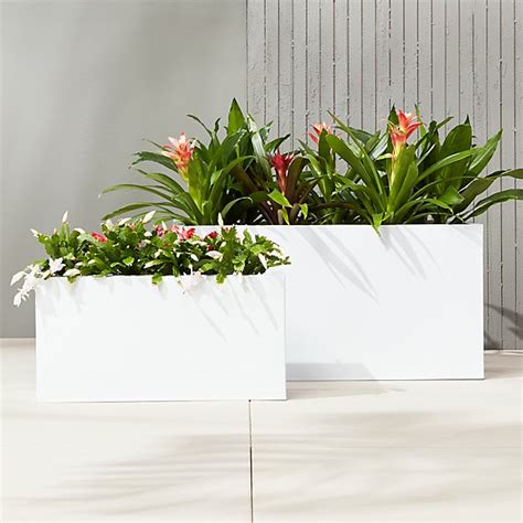 Patio planting boxes large using this extra large planter for outdoors, you can really go crazy with your green beauties. blox rectangular galvanized hi-gloss white planters | CB2
