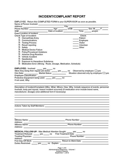 Printable Incident Reports Web Use This Form To Report Accidents