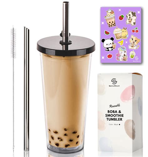 Buy Oz Reusable Boba Cup Smoothie Tumbler With Resealable Lid Plug