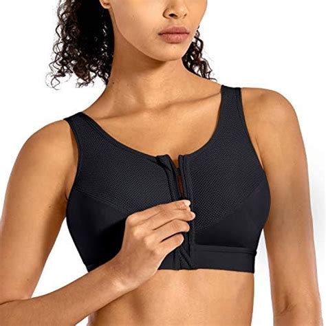 Syrokan Womens High Impact Sports Bra Zip Front Fastening Wireless Post Surgery Support Workout