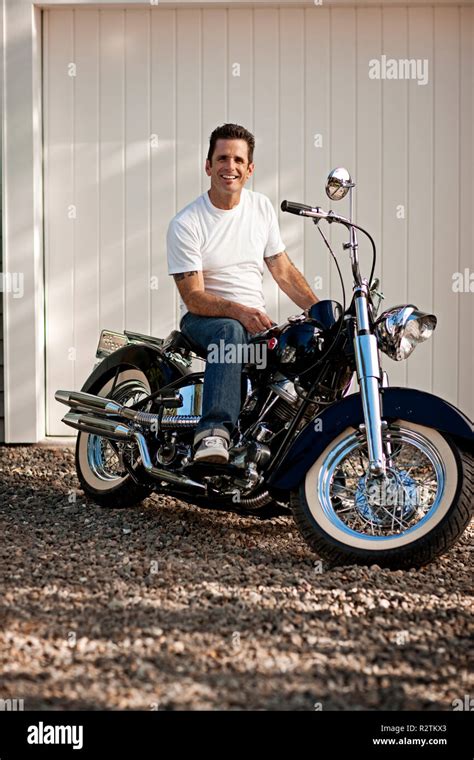Man Sitting On His Harley Davidson Stock Photo Alamy