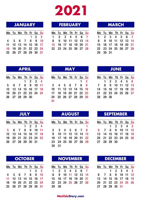 Get the free printable 2021 calendar to organize the year. 2021 Calendar with Holidays, Printable Free, Colorful ...