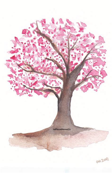 Lee hammond shares tips on how to use acrylic as you would watercolor in order to avoid muddying your paintings. Sweet Cherry Blossom Tree Watercolor Painting by Littlecatdraw