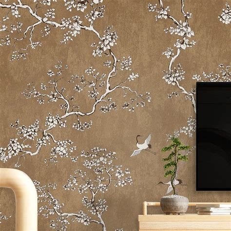 208x3937 Inches Chinoiserie Wallpaper Oriental Trees Birds Etsy