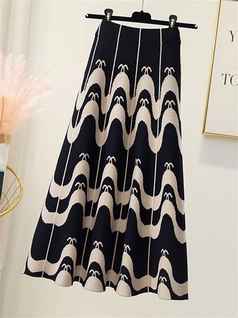 TIGENA Unique Print Knit Midi Long Skirt For Women 2022 Fall Winter