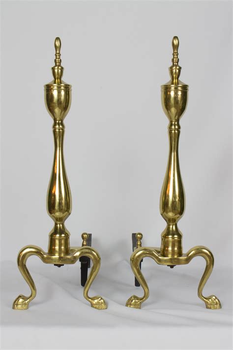 Pair of Brass Andirons - Appleton Antique Lighting