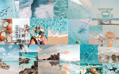 Light Blue Aesthetic Beach Desktop Wallpaper Collage Macbook Etsy