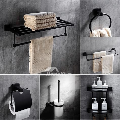 6 Piece Black Stainless Steel Wall Mounted Bathroom Accessories Sets