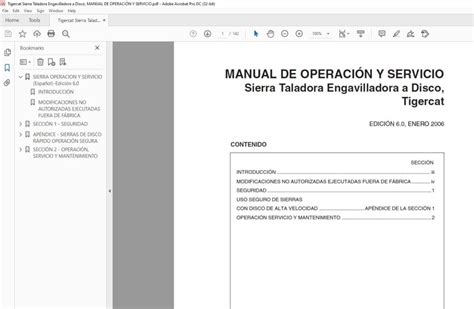 Tigercat Sierra Taladora Engavilladora A Disco Manual De Operaci N Y