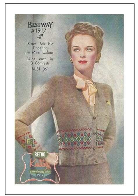 1940s Classic Fair Isle Cardigan Knitting Pattern By Myvintagewish