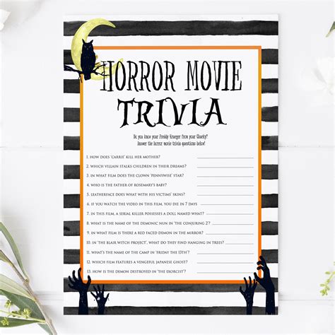 Horror Movie Trivia Halloween Game Printable Halloween Games Mail