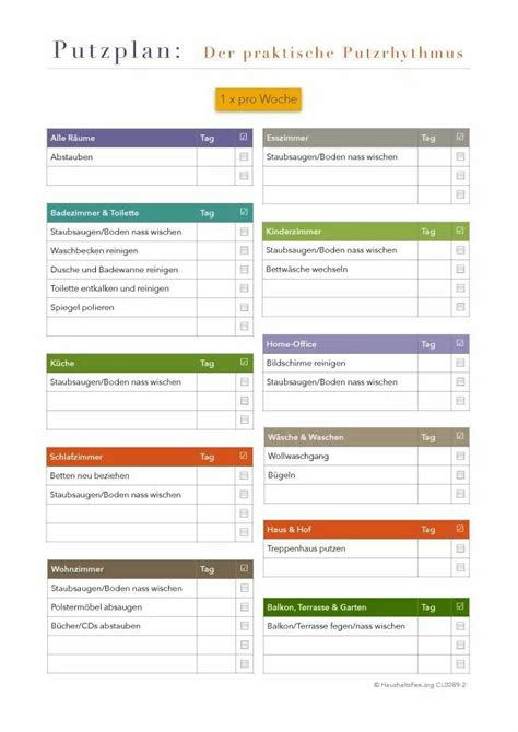 Hier finden sie verschiedene wochenplaner für schule, studium und berufsalltag. Putzplan 1x pro Woche | Putzplan, Planer, Reinigungsplan