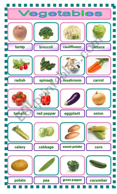 Vegetables Esl Printable Vocabulary Worksheets Vegetable