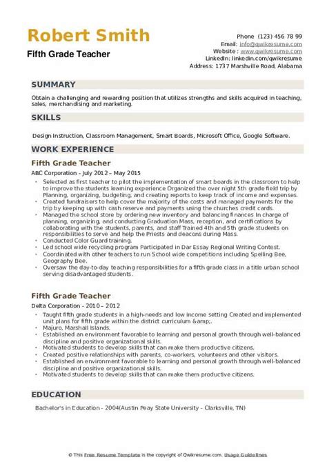 How about an interactive resume with animated timeline and portfolio? Fifth Grade Teacher Resume Samples | QwikResume