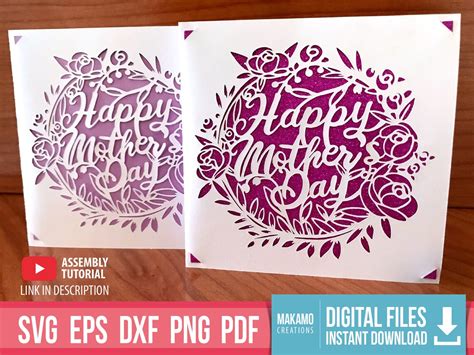 Happy Mothers Day Card Svg Cut Files For Cricut Svg Etsy Canada