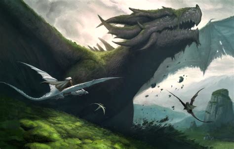 Wallpaper Fantasy Horns Landscape Nature Wings Digital Art