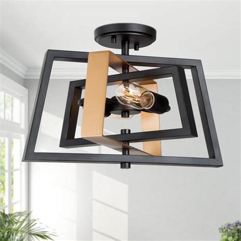 Uolfin Modern Semi Flush Mount Lighting 2 Light Farmhouse Black And Gold Bedroom Semi Flush