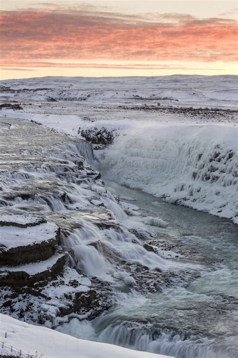 Gullfoss Waterfall At Dawn Iceland Polar Regions Stock Photo