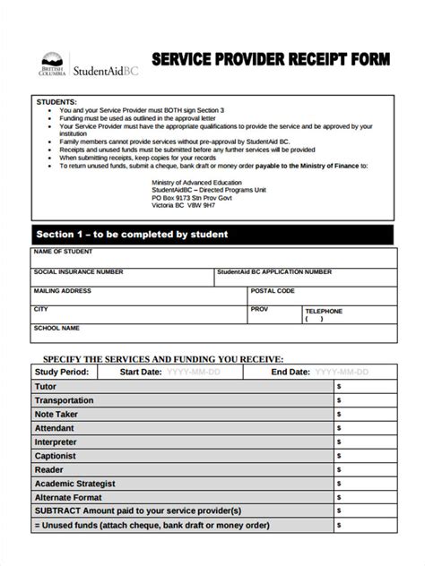 Viu education abroad students who receive funding through studentaid bc are if you were approved for a student exchange after applying for student aid bc, you may need. FREE 7+ Service Receipt Forms in PDF | MS Word