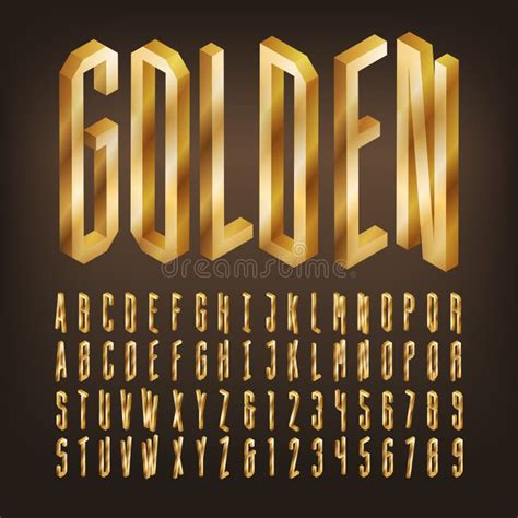 Isometric Gold Alphabet Font 3d Golden Letters And Numbers Stock