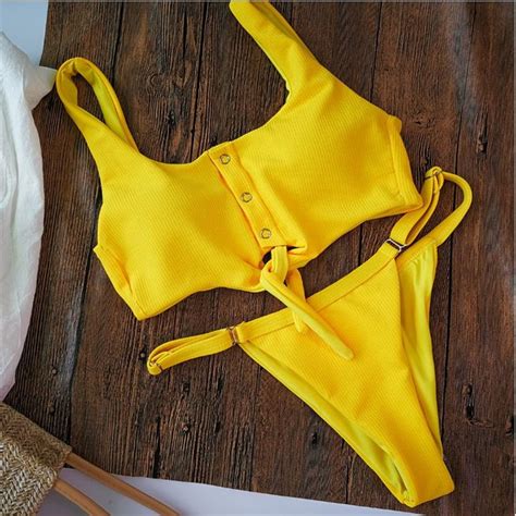 bikinis yellow bikini set two piece swimwear sexiezpix web porn