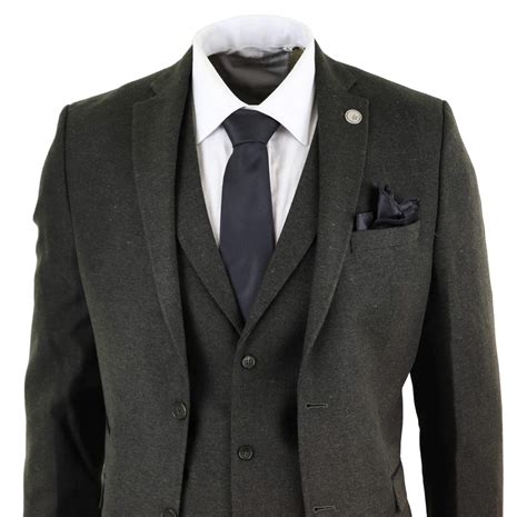 Mens Olive Green Wool Tweed 3 Piece Suit Stz11 Buy Online Happy