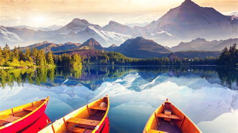 Wallpaper Lake, boat, sky, colors, 8K, Nature #18729