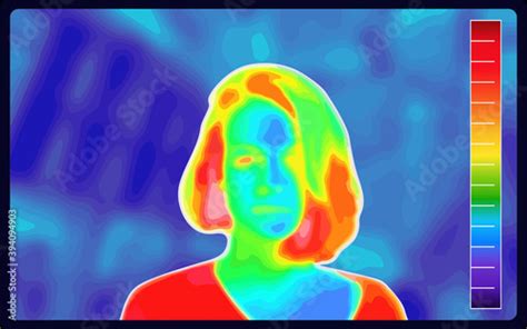 Vector Graphic Of Thermographic Image Of A Woman Face Showing Different Temperatures In A Range