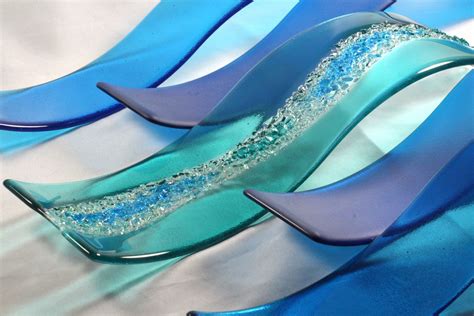 Buy Custom Fused Glass Wall Art Ocean Waves Set Of 5 Made To Order From Jm Fusions Llc
