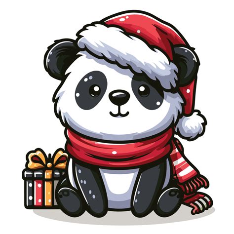 Beautiful Christmas Panda Wearing Santa Hat Ai Generative 33860487 Png