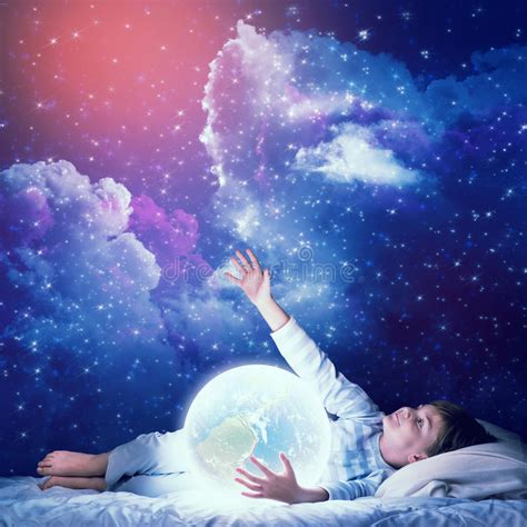 Boy Dreaming Before Sleep Stock Photo Image Of Planet 76567240