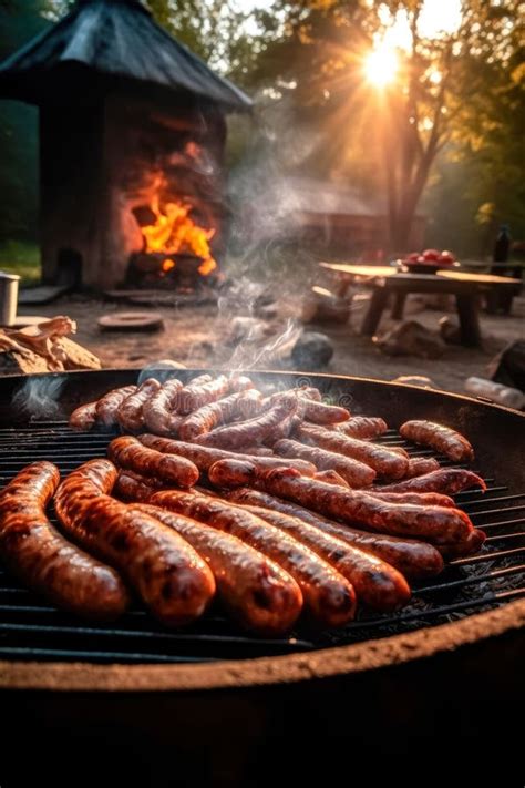Appetitive Grilled Sausage On The Flaming Grill Delicious Crisp