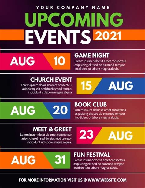 Upcoming Events Events Calendar Design Event Schedule Design Event