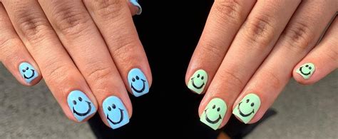 Black And White Acrylic Nails With Smiley Face Handmade Chic