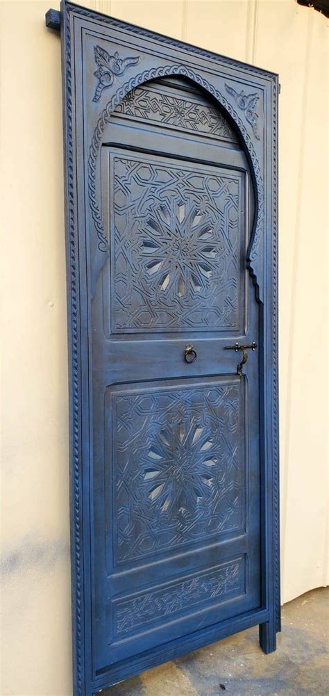 Blue Moroccan Door Geometric Hand Carving Indoor Bedroom Etsy