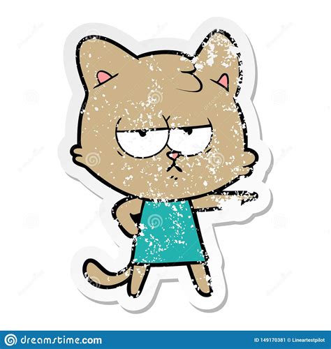 Distressed Sticker Of A Bored Cartoon Cat Pointing Stock Vector Illustration Of Stick Icon