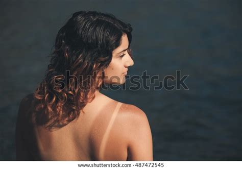 Стоковая фотография 487472545 Topless Bikini Model Woman Tan Lines Shutterstock