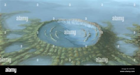 Illustrated Representation Of Chicxulub Crater An Asteroid Impact At Chicxulub On The Yucatan