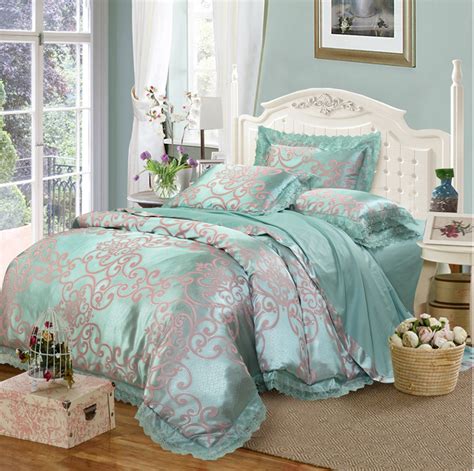 Queen And King Size Teal Lace Jacquard Luxury Tan Royal Duvet Cover