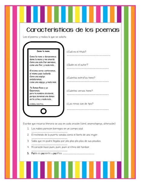 Características de los poemas worksheet Caracteristicas del poema