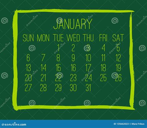 January Year 2019 Monthly Calendar Stock Vector Illustration Of